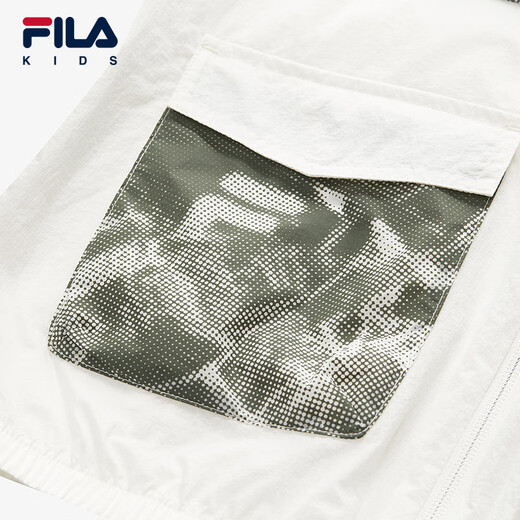 FILA Children's Clothing Children's Sun Protection Clothing 2025 Summer New Boys' Hooded Loose Woven Jacket Cloud Mushroom White-WT 160