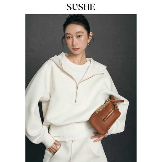 SUSHE Nian Yunshang Sports Tennis Wear Hooded Sweatshirt Elastic Waist Big Pocket A-Line Skirt Suit Jianshui White-Top M