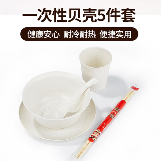 Youao disposable tableware set for 20 people, plates, bowls, chopsticks, cups and spoons, large thickened 5-piece set for partying, no-wash