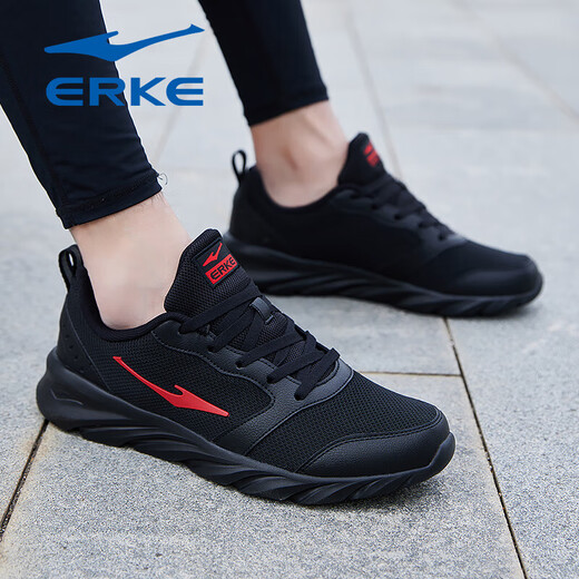 Hongxing Erke sports shoes men's shoes 2025 summer breathable mesh running shoes soft sole shock absorbing black travel casual shoes men's black/King gold 3291 (mesh model) 40