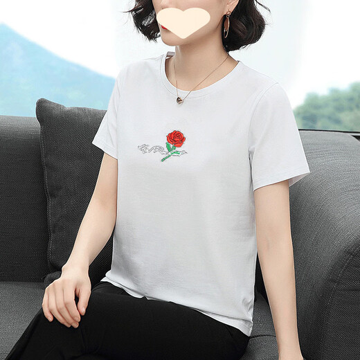
RongXITU (RONGXITU) Middle-aged mother's short-sleeved shirt for women in the sky loose large size black round neck pullover old lady covering her belly 6628# short-sleeved black rose 3XL [Suggested 140-155 Jin [Jin equals 0.5 kg]]