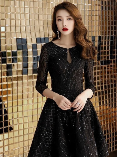 LXKP evening dress for women 2024 new black dinner party cocktail party birthday party dress small dress socialite noble S