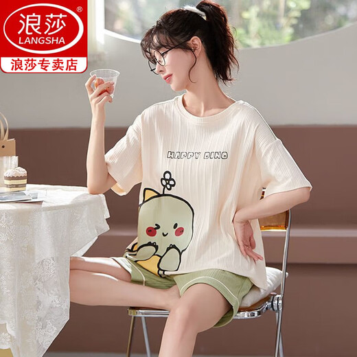 浪莎冰丝睡衣女夏季短袖2025年新款韩版可爱夏天薄款可外穿家居服套装 6630# M 【推荐80-95斤】
