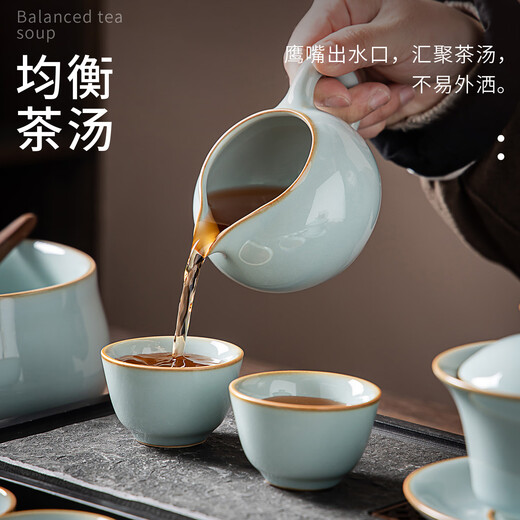 Haofeng 2025 new complete set of Ru kiln tea set household tea making set full set of tea pots and cups to send as souvenirs