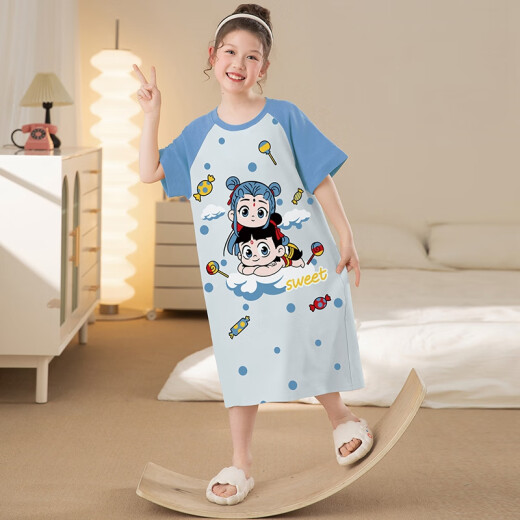 Padre-hijo madre-hija camisón verano algodón puro algodón de manga corta pijamas medianos medianos niños grandes niñas de verano ropa para niños b1289 nezha ao bing [100 puro algodón camisón] de un solo tamaño recomendado 165cm120jin [Jin equivale a 0.5 kg] [l Código]