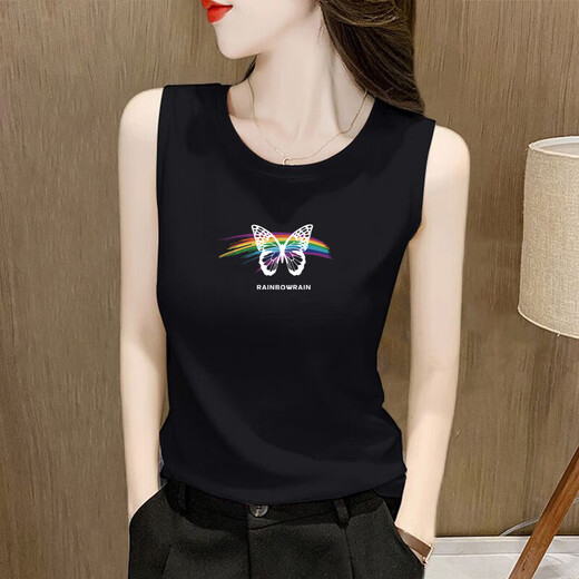 Loyackind Pure Cotton Suspender Weste für Frauen mit Sommer außerhalb, großer Basisbuchstaben gedrucktes Sport Ärmel und T-Shirt Top INS Trendy White (Cat English) XL (Empfohlen 110-125 Jin [Jin ist gleich 0,5 kg]))
