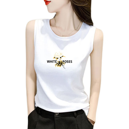 Loyackind Pure Cotton Suspender Weste für Frauen mit Sommer außerhalb, großer Basisbuchstaben gedrucktes Sport Ärmel und T-Shirt Top INS Trendy White (Cat English) XL (Empfohlen 110-125 Jin [Jin ist gleich 0,5 kg]))