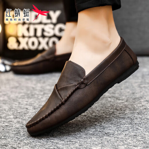 Rote Libelle-Flohneie-Schuhe koreanische Geschäftsarbeit lässige Lederschuhe atmungsaktiv und vielseitig Anti-Rutsch-Ein-Pin-Männerschuhe 2025 Spring D826 Brown 41 Small