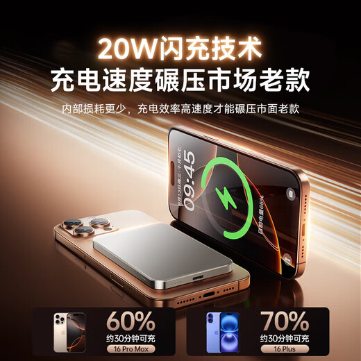 AKGAT [Core Oficial 20000m se puede usar en el avión] Apple Magnetic Power Bank Primer lugar Fuente de alimentación móvil Cargador inalámbrico Magasafe Cargo rápido Carga rápida de gran capacidad Ultra delgado [20000m] Color del desierto Titanium Metal
