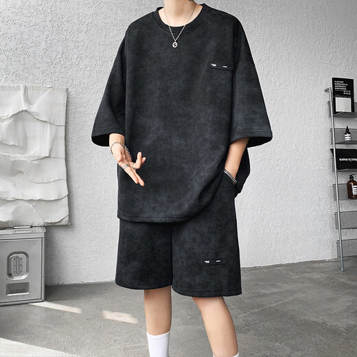 
Zhaixing Youth Summer Suit Men's Niche Design Tie Dyeing Clipart Sleeve T-shirt Shorts Fashion Cool Large Size Men's Clothing TZ757 Tie Dyeing White M (Suggested 95-110Jin[Jin equals 0.5 kg]b