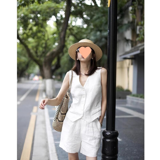 FHHUABD日系亚麻西装短裤女夏高腰薄款小众阔腿棉麻休闲五分裤 浅蓝色【692】 M