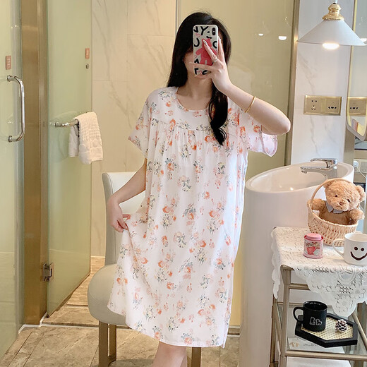 Langsha Loose Loose Taille de nuit en soie en coton pour les femmes en été mince et mignon de style coréen pyjamas robe en coton artificiel 15260 l