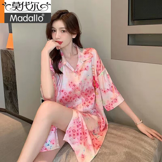 Modal pajamas women's summer day nightgown sexy 2025 new ice silk pure desire style large size pajamas dress 719 orange cat [single skirt] L [100-120Jin [Jin equals 0.5 kg]]