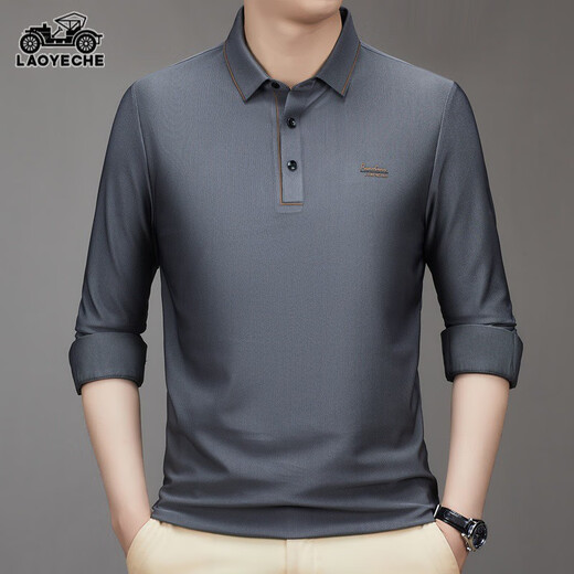 Classic Car Longäredes T-Shirt für Männer 2024 Herbst und Winter Neue Mitte des Mittelalters Dad Outfit Casual Base Polo-Hemd für Männer CQ3886 Brown 10xl 10590-110jin [Jin gleich 0,5 kg]