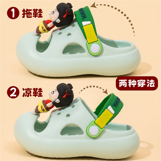 闪娇（SAANJAOO）少年英雄小儿童凉拖鞋防滑卡通包头凉拖洞洞鞋女童凉鞋男 天蓝色敖丙606607 20 内长20cm 200码适合脚长19cm