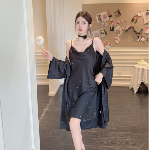 荣西图（RONGXITU）女睡衣春秋季蕾丝美背吊带睡裙两件套 MY-S9901#爱心绿色 M
