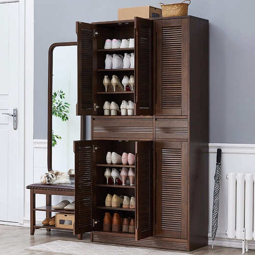 JIAYI shoe cabinet solid wood home door large capacity simple modern entrance cabinet balcony storage cabinet American high cabinet six doors walnut color