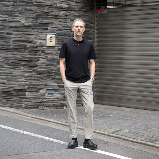 CARE OF LORD丨Sonic丨Summer men's short-sleeved henley collar polo shirt business t-shirt 098601 Extreme Night Black L