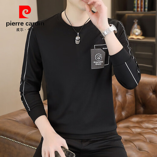 皮尔卡丹（pierre cardin）男士卫衣春季白色衣服宽松大码秋衣2025新款长袖T恤春秋打底衫男 9901 白色 薄款 XL 【建议125-140斤】