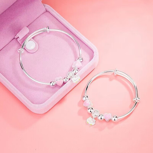VAN OCEAN ANNOR Ahello kitty 999 sterling silver bracelet female student bracelet cute Hello Kitty love style kitty lucky parent-child bracelet children's style Z166 gift box same style