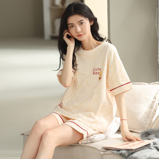 MODAL 2025 Nouveau pyjamas tissé pour les femmes pour les vêtements d'été à la maison en deux pièces à manches courtes à manches courtes YZT9857 M Modèle féminin recommandé 80-100jin [Jin est égal à 0,5 kg]