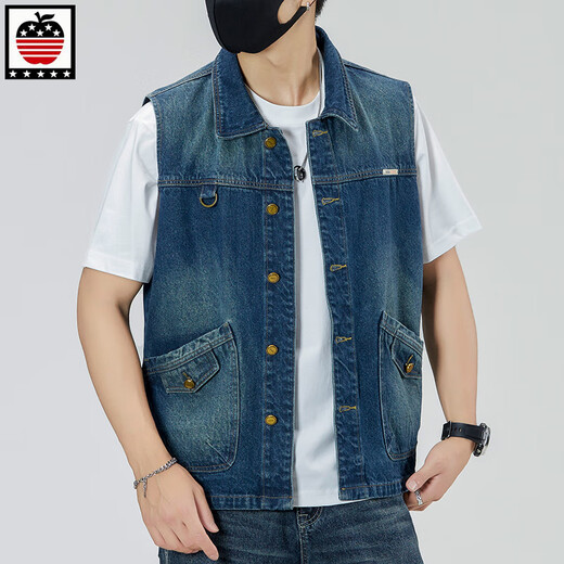 Aemape Apple Light Color de grande taille Vertinit vestime en denim pour hommes et femmes Spring and Summer Brand Retro Workwear Workswear Casual Sans manche sans manches Clip de cheval 6231 # Retro Blue 3XL (recommandé 175-190jin [Jin est égal à 0,5 kg]))