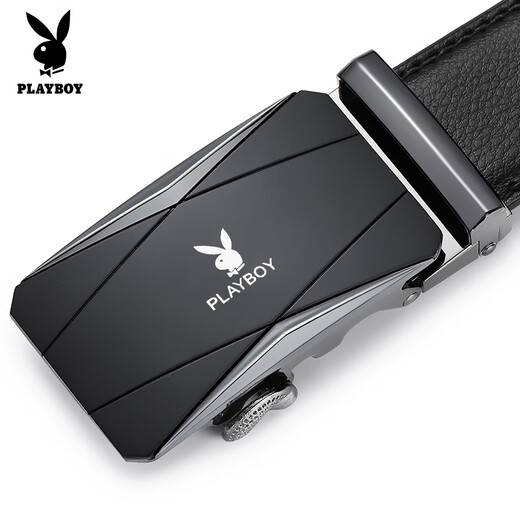 花花公子（PLAYBOY）男士真皮自动扣腰带商务休闲两用牛皮裤带新款 款式14110cm