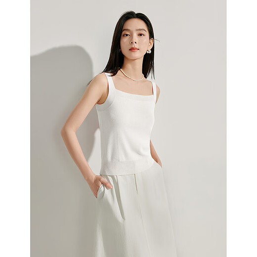 茵曼条纹方领针织吊带小背心2025夏季女装新款短款修身上衣 白色 L