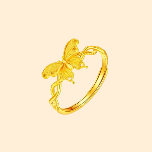 ARY Pure Gold 999 Butterfly Ring Gold Butterfly Ring Adjustable Niche Versatile Gift for Girlfriend Butterfly Ring 0.15g x Live