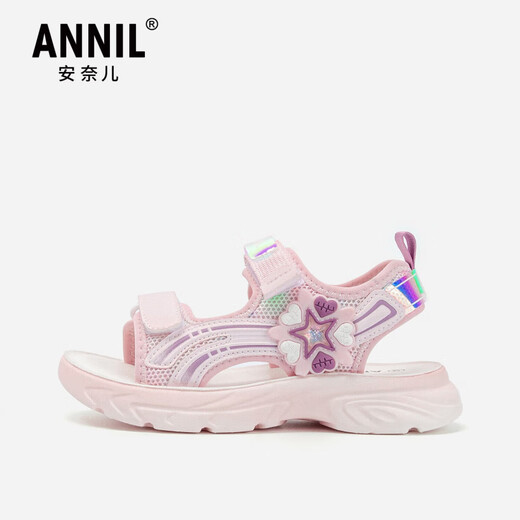 Annil Girls Sandals Summer 2025 New Summer Girls Princess Open Toe Soft Sole Sports Children's Beach Shoes 6292 Pink 30 19.2cm/Suitable for feet 18.2cm long