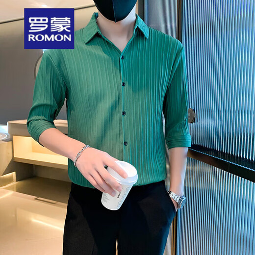 ROMON (ROMON) Camisa de manga corta de manga corta para hombres, seda de hielo de verano, camisa fría y de manga pequeña, estilo coreano de moda.