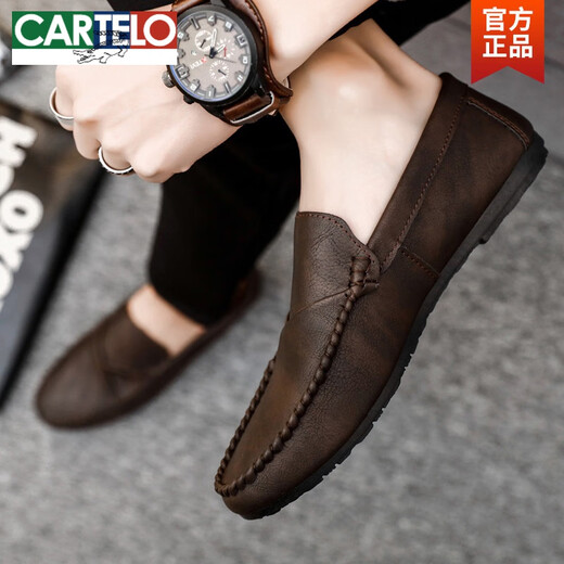 卡帝乐鳄鱼（CARTELO）英伦风时尚男式上班高端男士乐福豆豆鞋男鞋子耐磨开车鞋舒适潮鞋 D829黑色 41