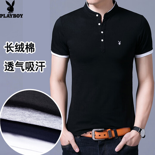 
Playboy brand pure cotton stand collar summer short-sleeved T-shirt for men Korean style slim fit trendy solid color casual half-sleeved casual T-shirt 8809 burgundy [short] L 17084A Recommended 120-140Jin [Jin equals 0.5 kg]