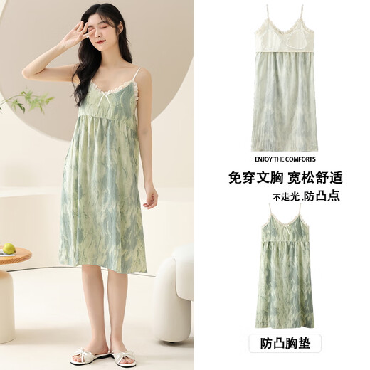 Einteiliger Pyjama mit Brustpolstern, Cloud-Baumwoll-Seiden-Straps-Nachthemd, Damen-Sommer 2025 neues sexy Kleid aus Baumwollgaze HK 6627 Nachthemd M