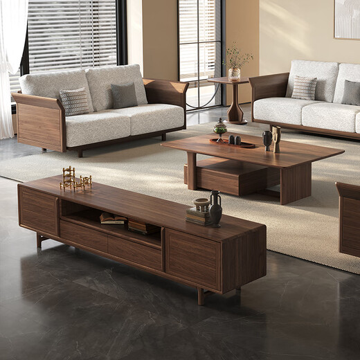 Einfacher und idealer Couchtisch -TV -Schrank Kombination Wohnzimmer Tisch Couchtisch Tisch Massives Holz Songs Ästhetik Full Set Möbel Schwarz Walnuss Holz Tee Tisch W9905# Großer Couchtisch 1100*1100*385