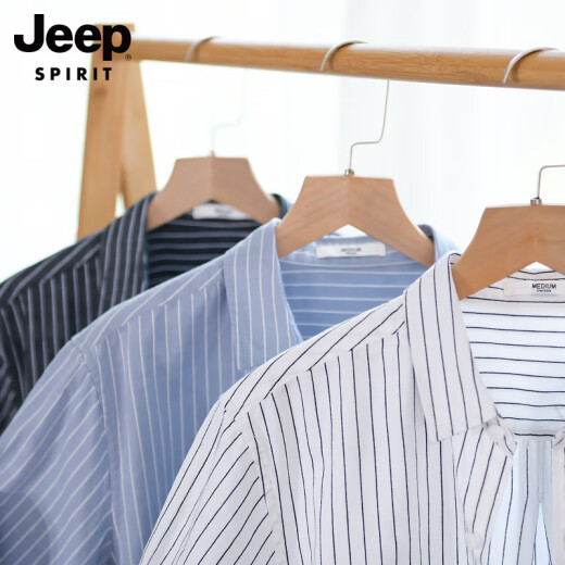 JEEP SPIRIT吉普夏季薄款男士翻领短袖t恤棉T宽松衬衫领上衣服带领条纹体恤 yunyi-9740浅蓝色 XL