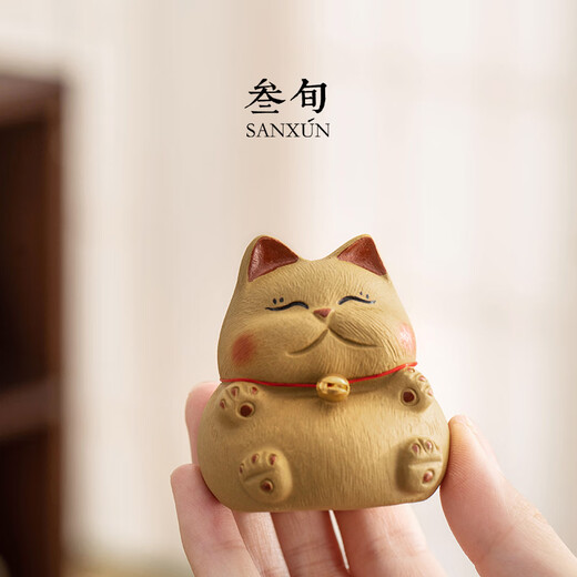 Thirty-year-old round and round lucky cat tea pet, cute tea tray and small ornaments, fine Kung Fu tea set, can be used as ornaments, Chinese tea toys, smiling _ lucky cat tea pet