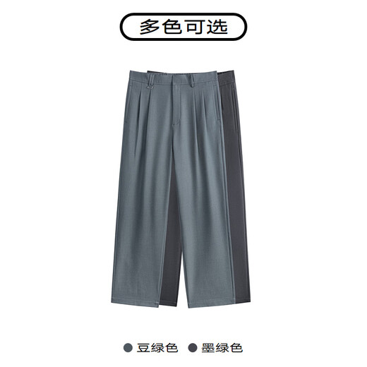 GXG男装 商场同款双色宽松阔腿垂感夏 墨绿色 180/XL