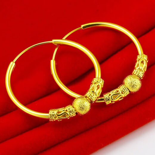 Shengli Hong Kong Duty Free 9999 Yellow Earrings 24 Gold Women's Glossy Large Earrings Gold Earrings for Mom Premium Alluvial Gold Premium Glossy Earrings Pair 2cm