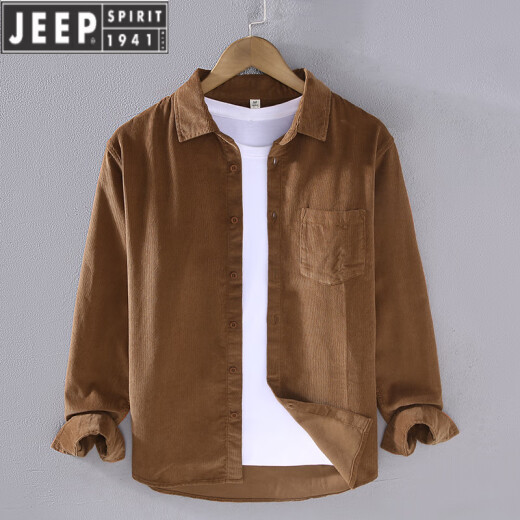JEEP SPIRIT春季灯芯绒衬衫男长袖纯棉宽松薄款日系条绒感白休闲衬衣外套 浅蓝色【9716】 M
