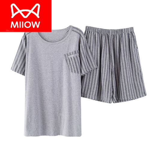 
Catman (MiiOW) brand pajamas for men in summer pure cotton short sleeve shorts thin summer men's youth cotton half sleeve large size men's 9905 lake blue M (165 size) recommended to wear weight 100-125 Jin [Jin equals 0.5 kg]