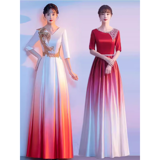 Pierre Cardin Cantata Performance Clothing Women's Long Skirt Conductor Host Competition Performance Clothing High-end Student Temperament Evening Dress Sky Blue Gradient S