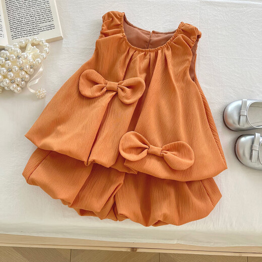 HUALIN FASHION广州十三行夏季韩版女童蝴蝶结无袖连衣裙姐妹款1715217153 17152套装 M 90c
