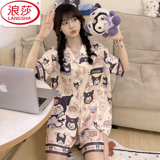 浪莎（LangSha）库洛米冰丝睡衣女夏季短袖ins可爱网红风休闲家居服夏天两件套 #YX-9214 M 【75-98】斤