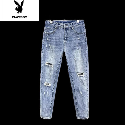 Playboy Design Jeans rasgados de jeans Los delgados pies de verano tendencia de moda de verano elástica guapo scrambulado pantalones mendigos casuales k897 jeans azul claro 31 (135jin [Jin equivale a unos 0.5 kg])