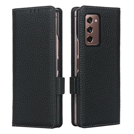 三星（SAMSUNG）【原装品质】Z Fold2手机壳5G真皮搭扣外套ZFold2钱包款galaxy防 黑色 三星Z Fold2