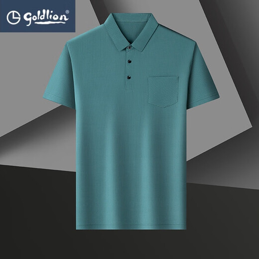 Gy Goldlion Polo de manga corta Polo de manga corta Summer Top Lapel Top Camiseta de seda de hielo Marca de moda de secado rápido Marina informal 9196 4xl de tamaño único