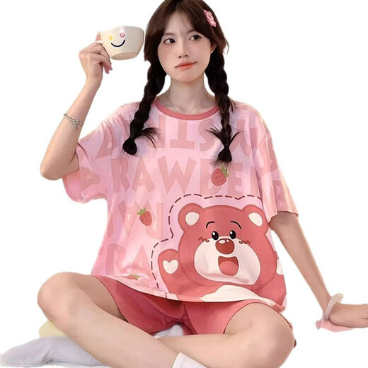 Jingpufei summer short-sleeved cartoon sweet large-size women's pajamas can be worn outside home clothes suit Guangzhou Thirteen 686 gray cat 190 3XL code [recommended 150-172Jin [Jin equals 0.5 kg]]