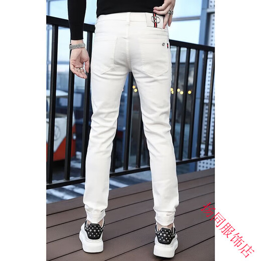 Cool Kangaroo [European goods] High-end men's jeans for men with slim feet and slim summer new pure white trendy brand 1381 white 36 [2 ft8]