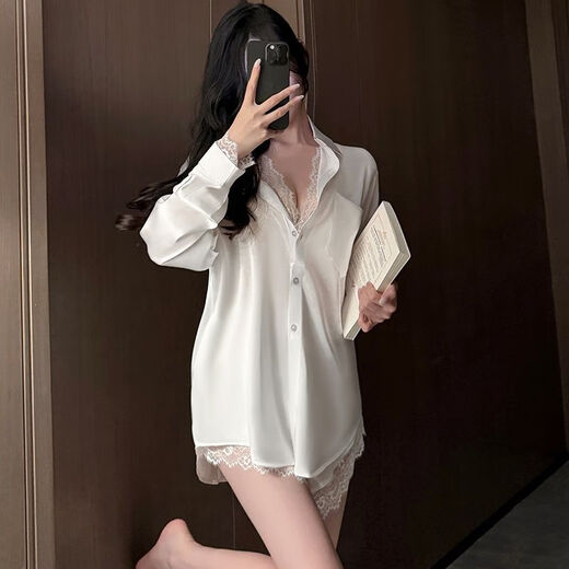 
Xianxiu Spring and Summer New Ice and Snow Silk Lace White Shirt Skirt Set Home Clothing 673# White 180 XL